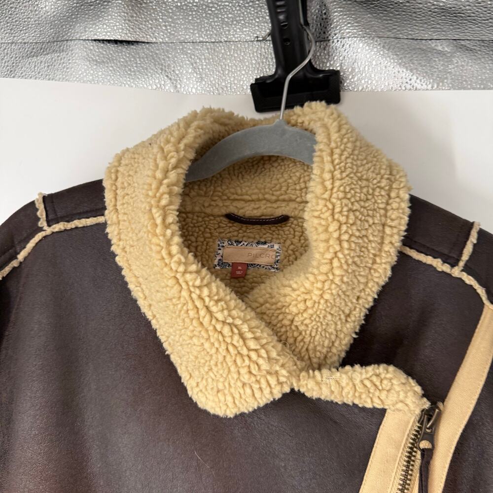 Pilcro by Anthropologie Faux Leather Jacket Womens Size XL Brown Sherpa-Lined - Picture 6 of 12